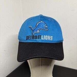 Detroit Lions NFL Reebok Cap Hat Blue Black Y2K‎ Spellout Football Hook and Loop
